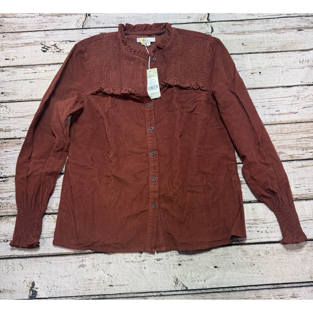Boden Rust Brown Smocked Yoke L/S Button-Down Corduroy Top Shirt!Size 8 US NWT